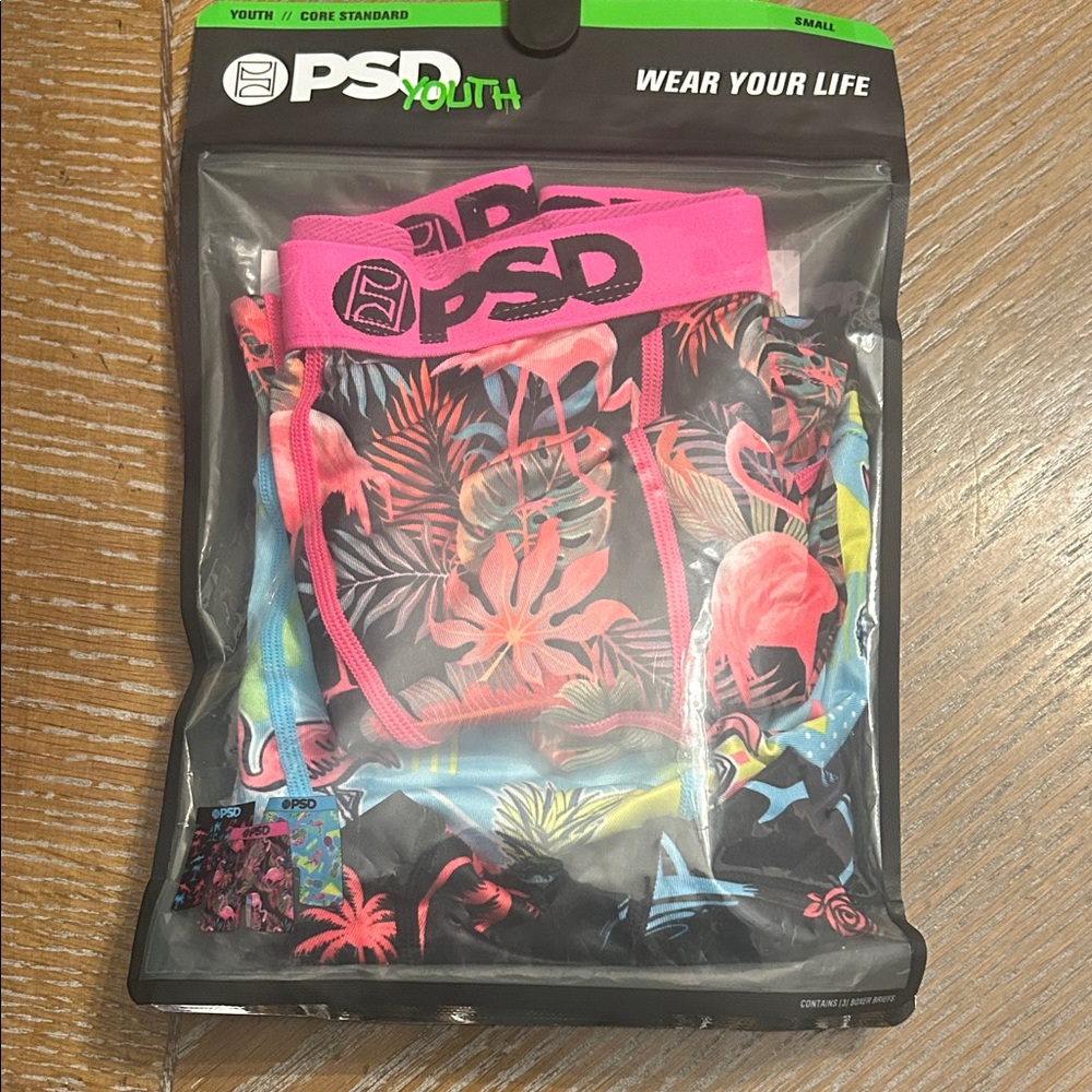 PSD Youth 3-pack Tropical Print Boxer Briefs with Pink Waistband